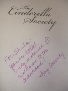 The inside cover of my Copy of The Cinderella Society