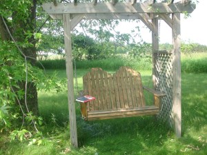 On the swing in the back yard...
