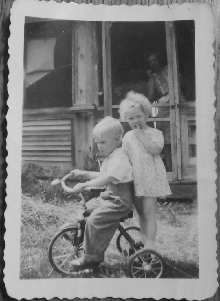 This is my Uncle Dallas on the bike and my mom, Elaine riding on the back. My mom said her nick name growing up was "ping pong" because her hair was white blond as a child.